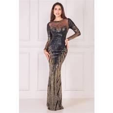 Long Dresses - Solid Colours Goddiva Long Sleeve Aztec Sequin Maxi Gold