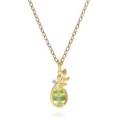 Peridot Charms & Pendants Gemondo O Leaf Peridot & Diamond Pendant In 9ct Yellow Gold