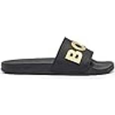 Gold - Men Slippers & Sandals BOSS Kirk Slides with Raised Logo - Black