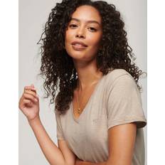 Superdry Woman Clothing Superdry Slub Embroidered V-Neck T-Shirt - String Brown