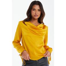 Yellow Blouses Quiz Womens Mustard Satin Cowl Neck Blouse