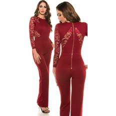 Rot Jumpsuits & Overalls Koucla Langarm Long Bootcut Jumpsuit mit Deko Spitze und Zipper Bordeaux