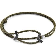 Green Bracelets Anchor & Crew Khaki Green William Silver and Rope SKINNY Bracelet