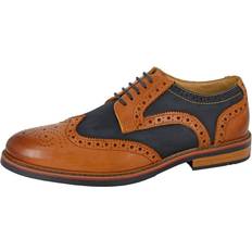 7 UK, Dark Tan/Navy Mens Eye Brogue Laced Nubuck Leather Shoe Multicoloured