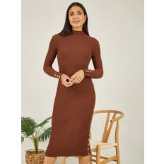 Brown - Midi Dresses Yumi Brown Knitted Fitted Midi Dress