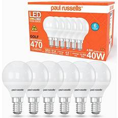 Paul Russells paul russells LED Light Small Edison Screw E14, 40w Equivalent Bulb, 4.9W 470LM LED Bulbs, 4000K Cool White, Mini Globe Frosted G45 SES Golf Energy