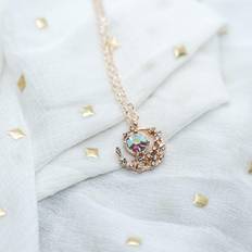 Pink - Women Necklaces The Colourful Aura Silver Rose Gold Half Moon Zircon Minimalist Pendant Necklace One
