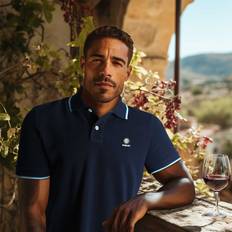 Beige - Men Polo Shirts Sandbanks Badge Logo Tipped Polo Navy