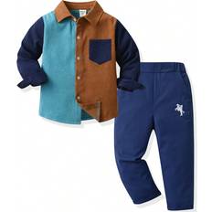 Jungen - Mehrfarbig Sonstige Sets Shein Kids EVRYDAY Young Boy Colorblock Pocket Patched Shirt & Pants