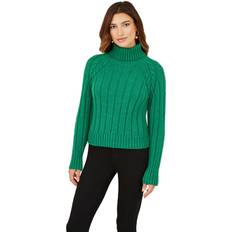 Green - Roll Neck Jumpers Yumi Green Cable Knit Roll Neck Jumper