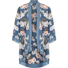 Blue - Women Robes Yumi Blue Plus Floral Satin Kimono