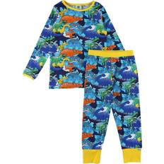 Elastan Morgenkåber Småfolk Pyjamas Med Dinosaurprint Blue Atoll Blå 2-3 years