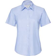 Men - XS Blouses Russell Collection Short Sleeve Easy Care Oxford Shirt Blue