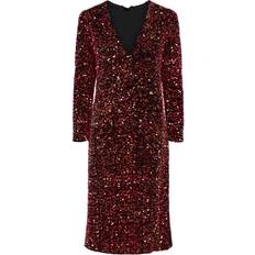 Sammet Kläder Y.A.S Pinko Sequin Velvet LS Midi Dres Black Detail:W. PINK