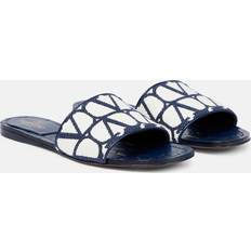 Valentino Garavani Dame Badesandaler Valentino Garavani TOILE ICONOGRAPHE SLIDE SANDAL IN EMBROIDERED COTTON Wo BLUE/WHITE