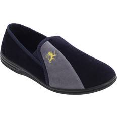 Velour Shoes Aaron Twin Gusset Velour Slippers Mid Navy