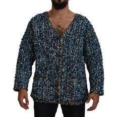 Leather Cardigans Dolce & Gabbana Blue Button Cardigan Fatto Mano Sweater