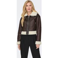 Marron - Veste en cuir Vestes Only Leather Look Teddy Jacket