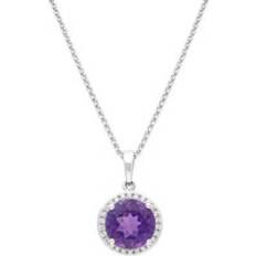 Diamond Charms & Pendants C W Sellors 18ct White Gold Amethyst Diamond Round Cluster Pendant White Gold
