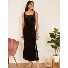 Midi Dresses - Slit Yumi Velvet Fitted Midi Dress