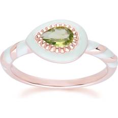 Peridot Rings Gemondo Siberian Waltz Green Enamel & Peridot Ring In 18ct Rose Gold Plated Sterling Silver
