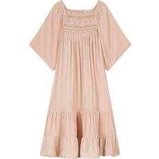 Sammet Barnkläder Louise Misha Olivina smocked velvet dress pink