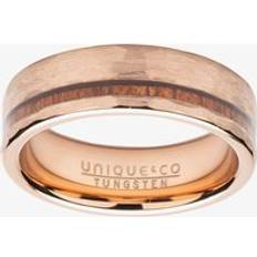 Men Rings Unique Mens Rose Gold Plated Hammered Tungsten Wood Inlay 7mm Ring TUR-126-62