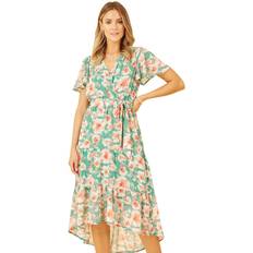 Midi Dresses Yumi Mela London Floral Wrap Tiered Dipped Hem Dress