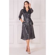 Shirt Dresses Goddiva Sequin Skater Shirt Dress Black