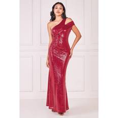 Long Dress - Red Dresses Goddiva One Shoulder Sequin Evening Maxi Wine