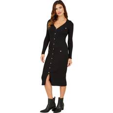 Midi Dresses Yumi Black Knitted Fitted Midi Dress With Buttons