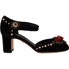 Viskose Dolce & Gabbana Black Embellished Ankle Strap Heels Sandals Shoes EU35.5/US5