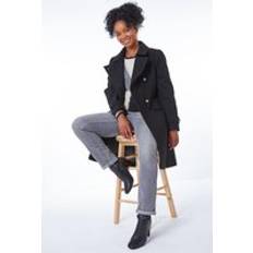 Polyester Coats Roman Petite Double Breasted Military Coat in Black