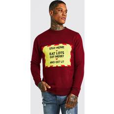 boohooMAN Mens Slogan Christmas Sweater Red