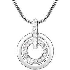 Charles William Women's Clear Circle Pendant Necklace Encrusted Crystal Stones Stunning Design Silver