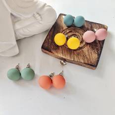 Matte Earrings The Colourful Aura Multicolour Matte Unisex Round Ball Studs Minimalist Everyday Dot Earrings Pink One