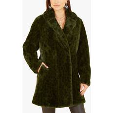 Yumi Luxe Leopard Print Faux Fur Coat, Green