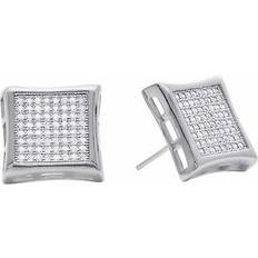 Men - Rhodium Earrings Silverly Sterling Silver Earrings 925 Rhodium Plated Cubic Zirconia Square -