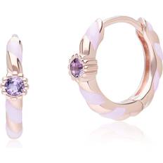 Morado Pendientes Gemondo Siberian Waltz Violet Enamel & Round Pink Amethyst Hoop Earrings In 18ct Rose Gold Plated Sterling Silver