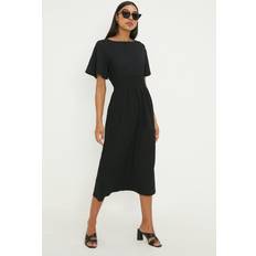 Dorothy Perkins Womens Black Shirred Waist Short Sleeve Midi Dress