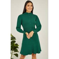 Viscose Dresses Yumi Knitted Button Up Knee Length Dress, Green