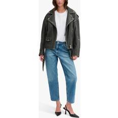 Dame - Skinn Jakker My Essential Wardrobe Gilo Retro Boxy Biker Leather Jacket, Grey