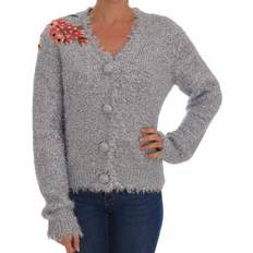 Dolce & Gabbana Men Cardigans Dolce & Gabbana Silver Cardigan Floral Applique Women's Sweater