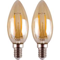 Paul Russells Paul Russells 2 Pack 2w=25w Candle LED Filament Amber Light Bulbs E14 SES Small Edison Screw 2W Chandelier C35 360 Beam Lamp 2200K Extra Warm White