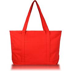 Red Fabric Tote Bags Dalix Womens 23" 24 oz. Cotton Canvas Tote Bag Zippered in Red