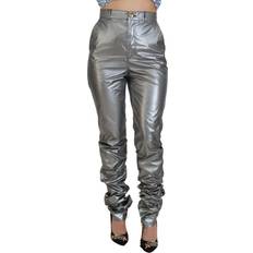 Silver Trousers Dolce & Gabbana Metallic Silver High Waist Skinny Pants IT40