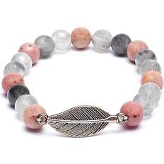 Mala/Bracelet Rhodonite/ Grey Quartz Feather
