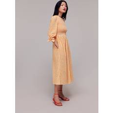 Midi Dress - Orange Dresses Whistles Gingham Check Shirred Midi Dress