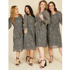 Yumi Black Leopard Long Sleeve Skater Dress