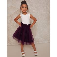 Chi Chi London Girls Contrast 3D Floral Tutu Dress in Purple, Yrs